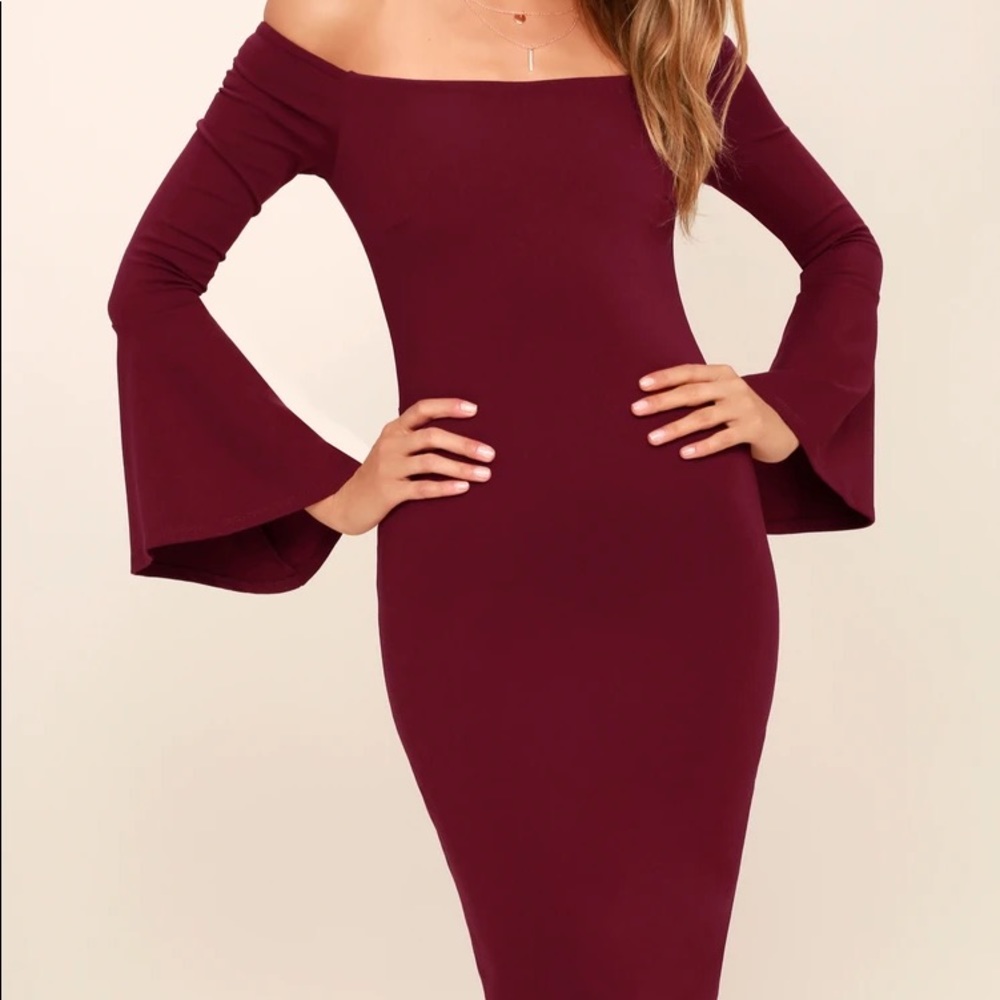 Lulu’s All She Wants Burgundy Off Shoulder Midi